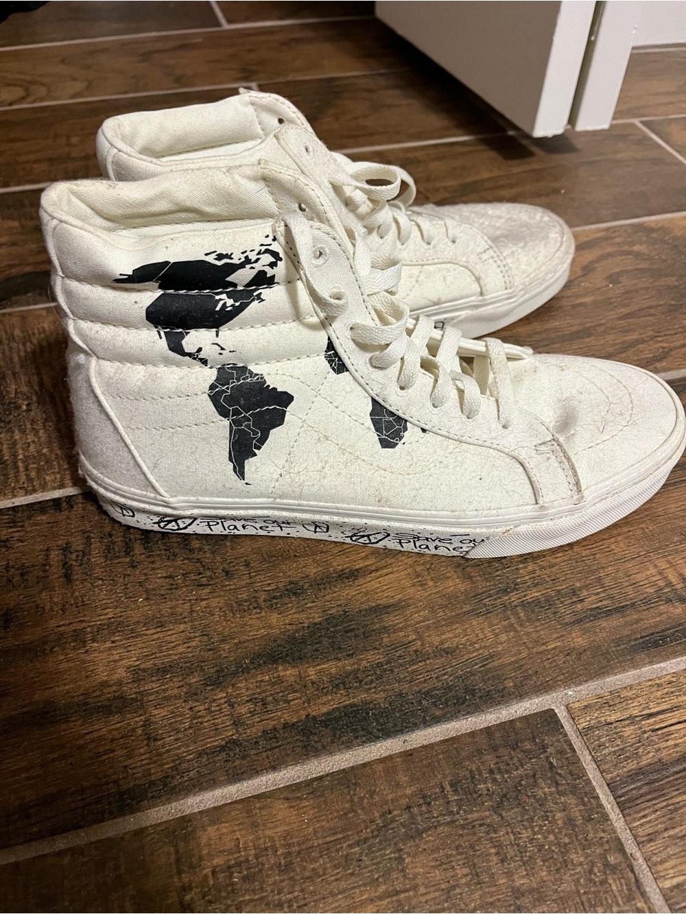 Vans High-Top Sneakers in Off-White with Black World Map Graphic